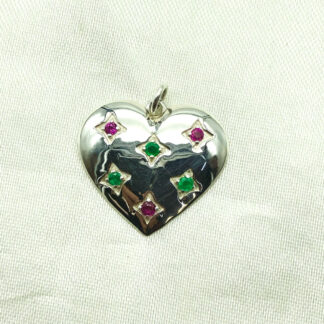 Heart Shape 925 Solid Silver Pendant With Emerald And Ruby Pave Set Love Necklace