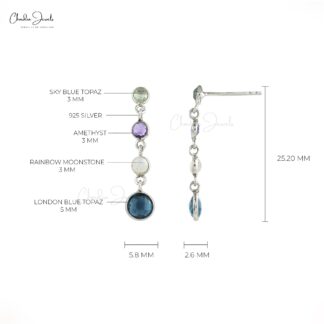 Four Stone Push Back Earrings In 925 Sterling Silver Multi Gemstone Women Earrings