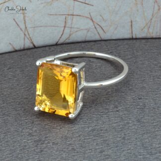 Rectangle Citrine Single Stone Ring In 925 Sterling Silver Gemstone Anniversary Ring