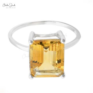 Rectangle Citrine Single Stone Ring In 925 Sterling Silver Gemstone Anniversary Ring