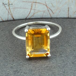 Rectangle Citrine Single Stone Ring In 925 Sterling Silver Gemstone Anniversary Ring