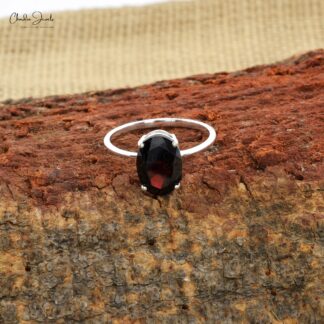 Solitaire Gemstone Ring With 9x7mm Red Garnet Engagement Rings In 925 Sterling Silver