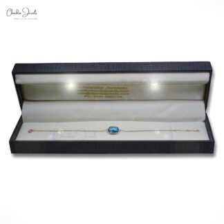 Cushion Cut Gemstone Bracelet In 14k Rose Gold Swiss Blue Topaz Solitaire Bracelets