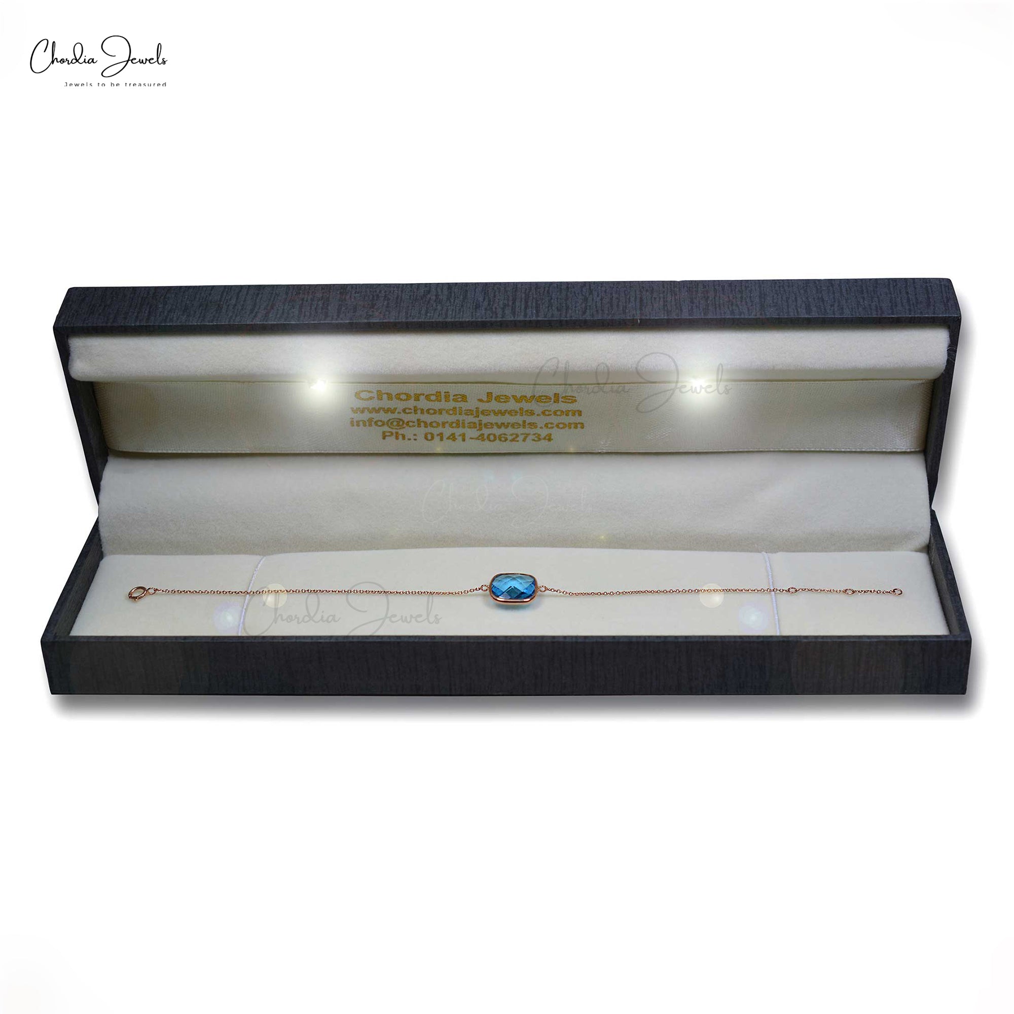 Cushion Cut Gemstone Bracelet In 14k Rose Gold Swiss Blue Topaz Solitaire Bracelets