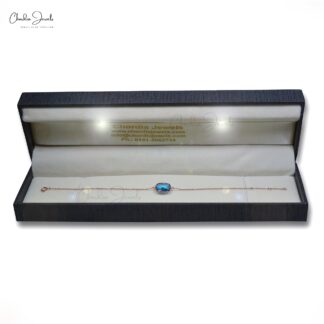 Cushion Cut Gemstone Bracelet In 14k Rose Gold Swiss Blue Topaz Solitaire Bracelets