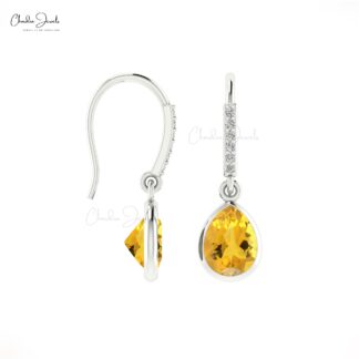 Dangle Drop 14k Solid Gold Earrings With 8x6mm Citrine And G-H Diamond Earrings For GF