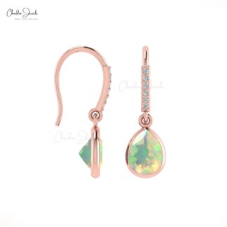 Pear Drop Fire Opal Earring In 14k Solid Gold October Birthstone Dangle Diamond Earrings