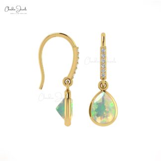 Pear Drop Fire Opal Earring In 14k Solid Gold October Birthstone Dangle Diamond Earrings
