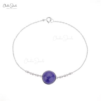 Solid 14k White Diamond Bracelet With 10mm Tanzanite Gemstone Women Bracelets