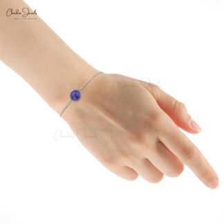 Solid 14k White Diamond Bracelet With 10mm Tanzanite Gemstone Women Bracelets