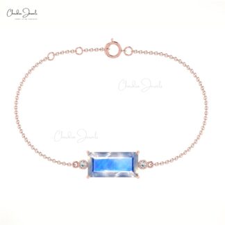 Baguette Cut Bracelet With 4.5 Ct Moonstone And Diamond 14k Solid Gold Bracelet