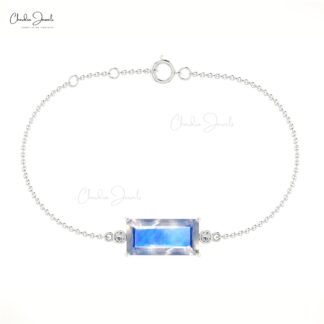 Baguette Cut Bracelet With 4.5 Ct Moonstone And Diamond 14k Solid Gold Bracelet
