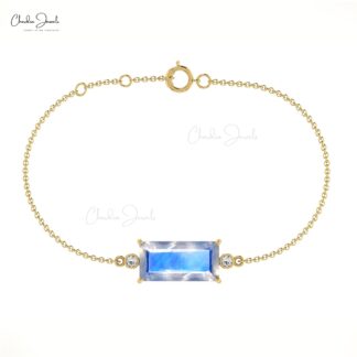 Baguette Cut Bracelet With 4.5 Ct Moonstone And Diamond 14k Solid Gold Bracelet
