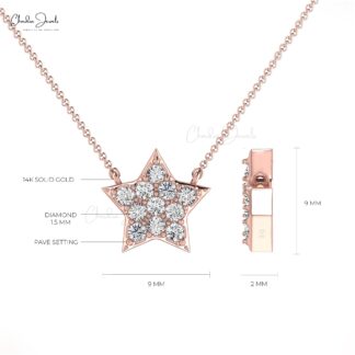 Brilliant Cut Star Pendant in 14k Solid Gold with 0.15 Ct White Diamond Cluster Necklace