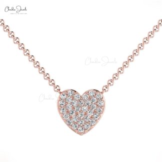 Heart Shape Cluster Necklace With 0.19 Ct White Diamond Accents In 14k Solid Gold Necklace