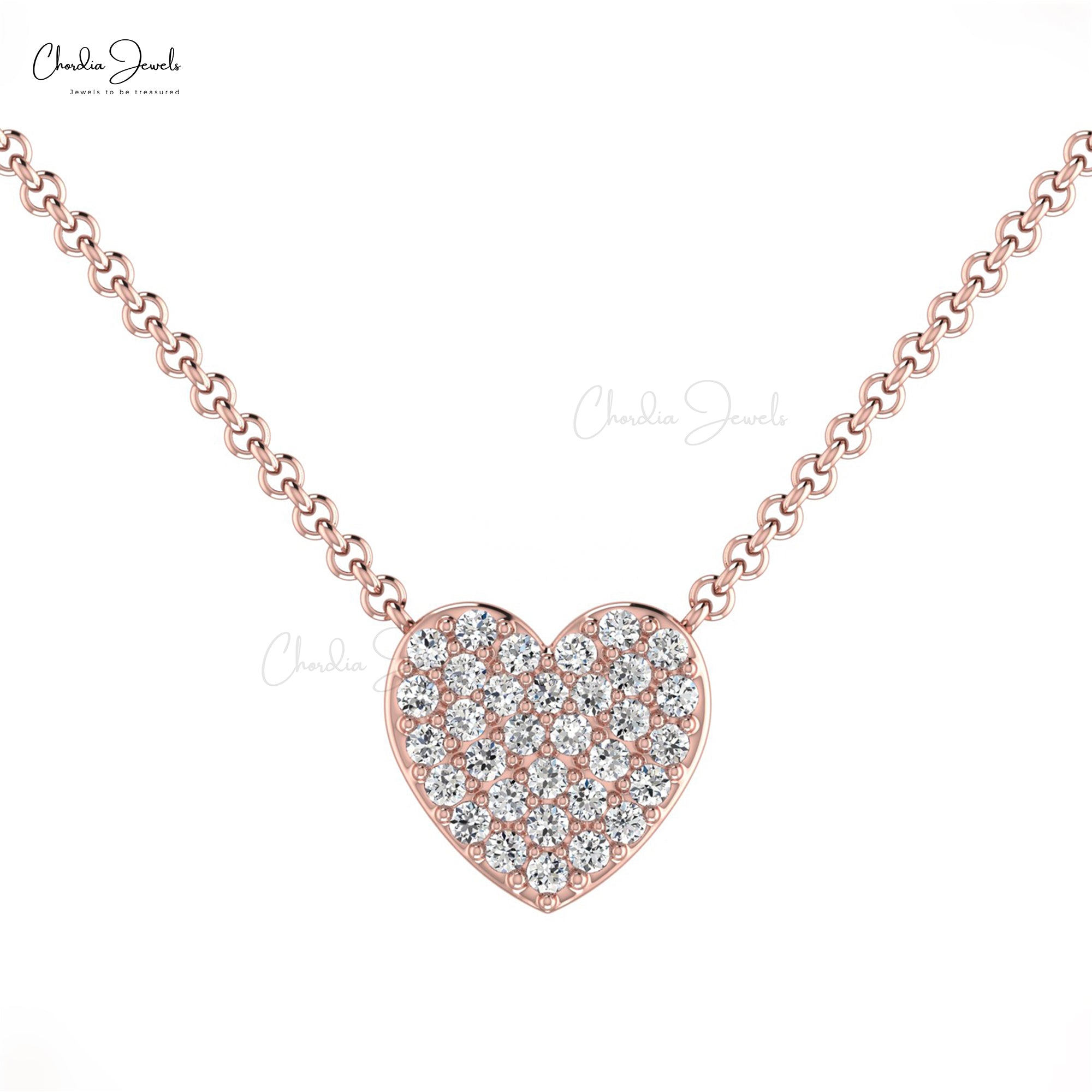 Heart Shape Cluster Necklace With 0.19 Ct White Diamond Accents In 14k Solid Gold Necklace
