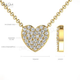 Heart Shape Cluster Necklace With 0.19 Ct White Diamond Accents In 14k Solid Gold Necklace