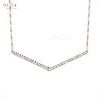 Sleek Minimalist Necklace In 14k Real Gold With 0.14 Ct White Diamond Chevron Necklace
