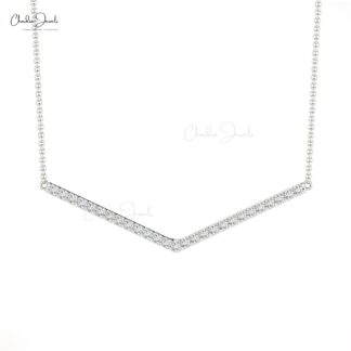 Sleek Minimalist Necklace In 14k Real Gold With 0.14 Ct White Diamond Chevron Necklace