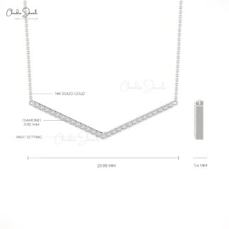 Sleek Minimalist Necklace In 14k Real Gold With 0.14 Ct White Diamond Chevron Necklace