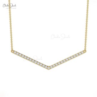 Sleek Minimalist Necklace In 14k Real Gold With 0.14 Ct White Diamond Chevron Necklace