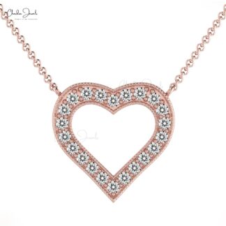 Open Heart Chain Necklace In 0.15 Ct White Diamond Accents In Solid 14k Gold Necklace