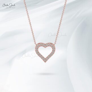 Open Heart Chain Necklace In 0.15 Ct White Diamond Accents In Solid 14k Gold Necklace