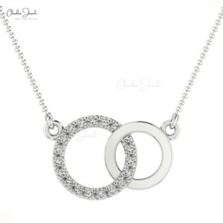 Interlocking Chain Necklace With 0.13 Ct White Diamond Open Circle Necklace in 14k Real Gold