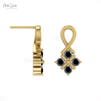 Delicate Four Stone Studs With 2mm Black Diamond Gemstone Women Earrings In 14k Solid Gold