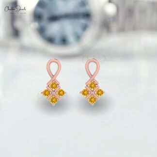 Twisted Gemstone Earring In 14k Pure Gold Round Citrine Cluster Push Back Studs