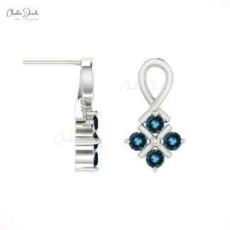 Natural London Blue Topaz Twisted Studs With 2mm Gemstone 14k Solid Gold Earrings