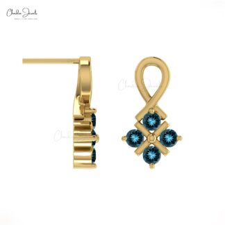 Natural London Blue Topaz Twisted Studs With 2mm Gemstone 14k Solid Gold Earrings