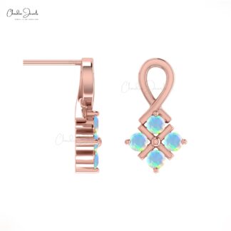 Brilliant Cut Twisted Earrings With 2mm Fire Opal Channel Set In 14k Solid Gold Studs