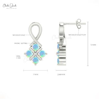 Brilliant Cut Twisted Earrings With 2mm Fire Opal Channel Set In 14k Solid Gold Studs