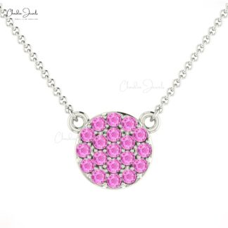 Dainty Gemstone Necklace With 1mm Pink Sapphire 14k Solid Gold Pave Necklace For GF