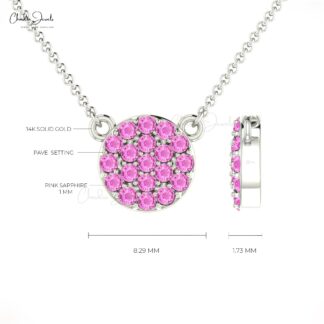 Dainty Gemstone Necklace With 1mm Pink Sapphire 14k Solid Gold Pave Necklace For GF