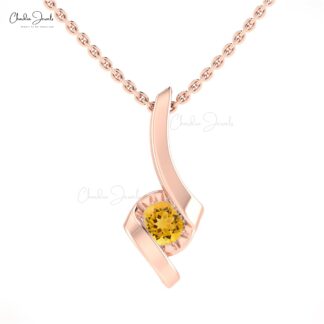 Brilliant Cut Solitaire Charm With 4mm Citrine Gemstone Twisted Pendant In 14k Real Gold