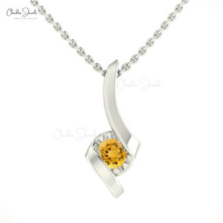 Brilliant Cut Solitaire Charm With 4mm Citrine Gemstone Twisted Pendant In 14k Real Gold