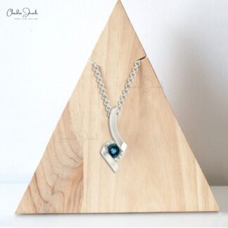Twisted Round Cut Pendant In 14k Pure Gold London Blue Topaz 0.22 Ct Gemstone Necklace