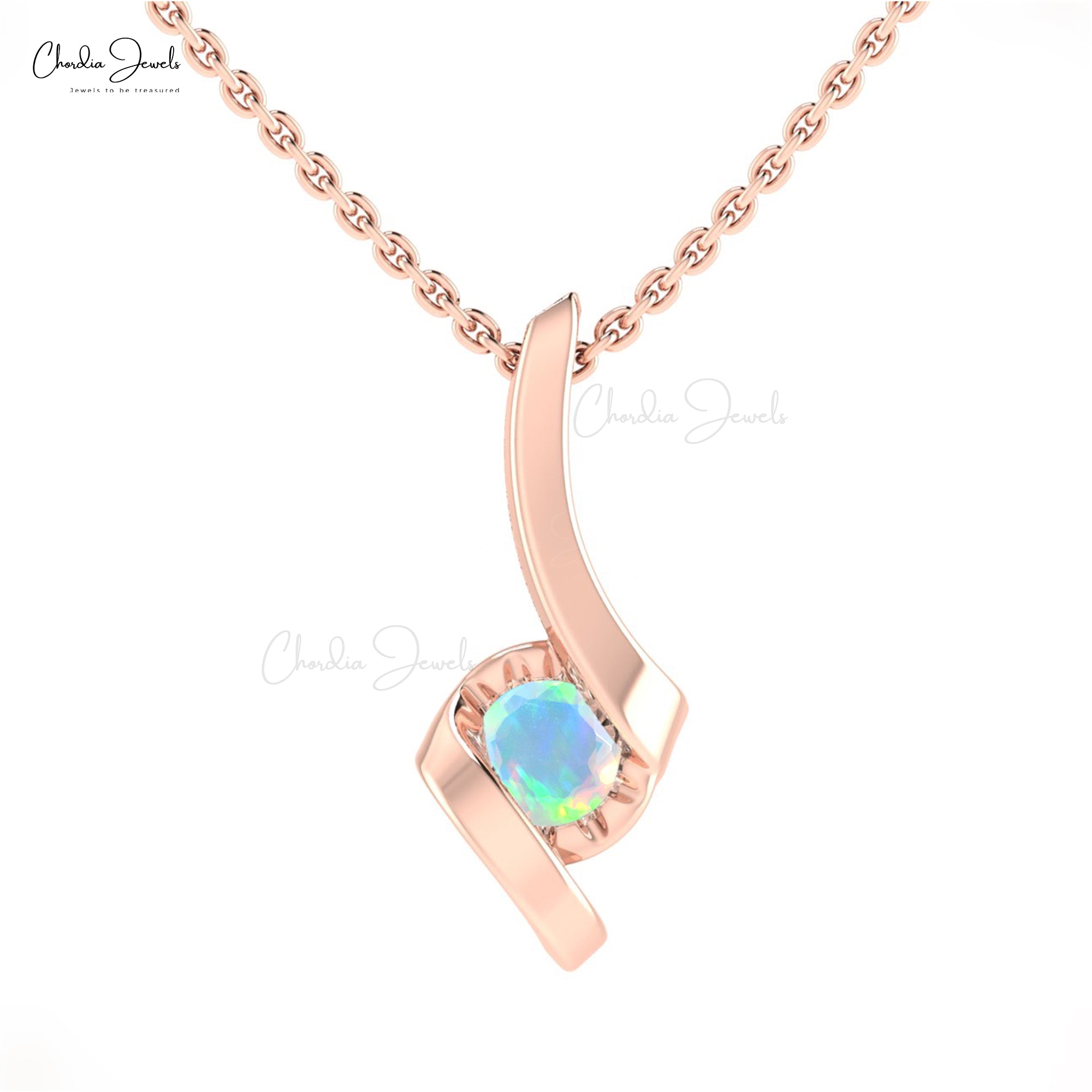 Genuine Fire Opal Solitaire Pendant In 14k Real Gold October Birthstone Jewelry For Women