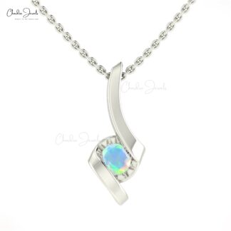 Genuine Fire Opal Solitaire Pendant In 14k Real Gold October Birthstone Jewelry For Women