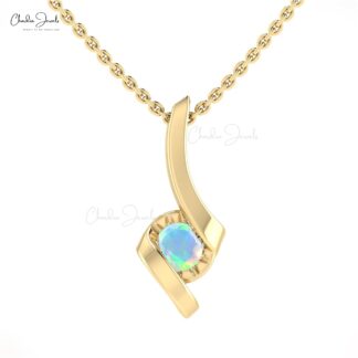 Genuine Fire Opal Solitaire Pendant In 14k Real Gold October Birthstone Jewelry For Women