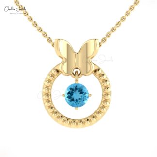 Genuine Swiss Blue Topaz Dangle Pendant With 5mm Round Cut December Birthstone Jewelry