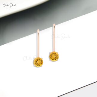 Dangler Latch Back Earring With 5mm Citrine Gemstone Solitaire Hallmarked Earrings