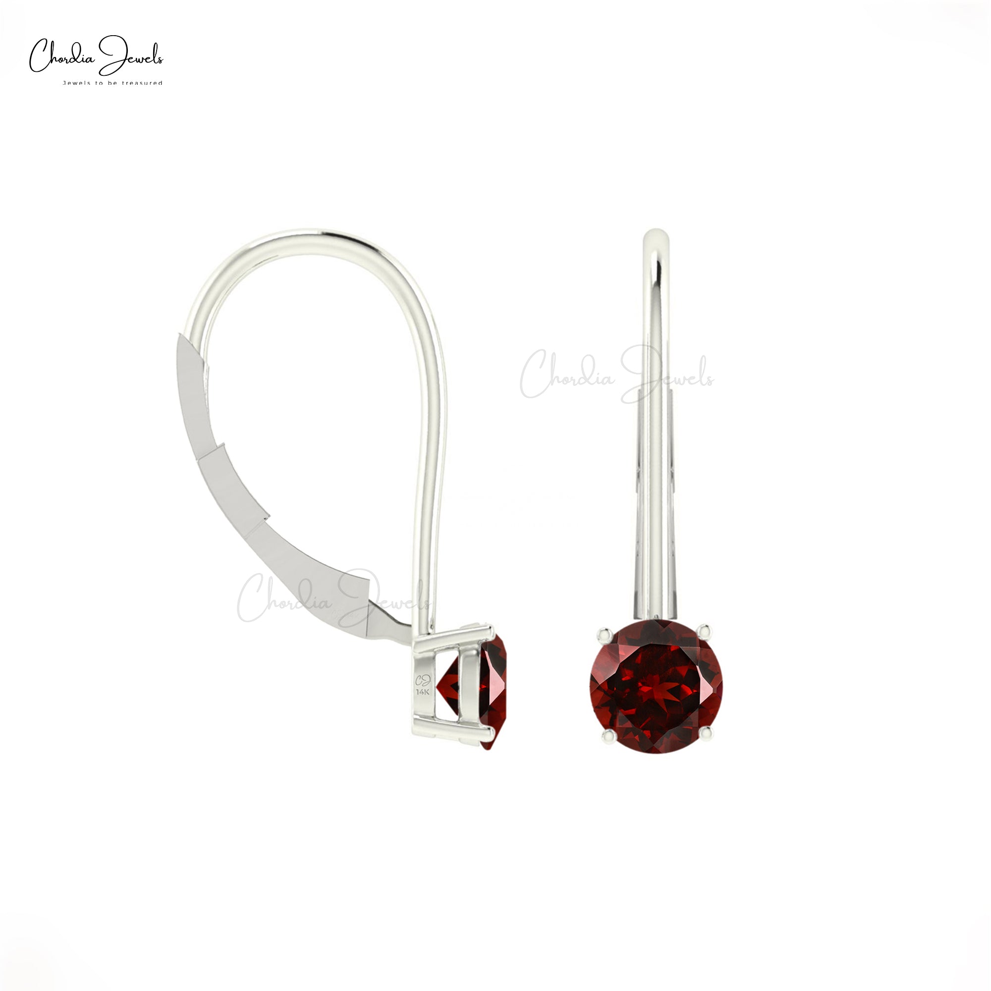 AAA Red Garnet Solitaire Earring With 5mm Round Cut 14k Real Gold Fine Jewelry For Women