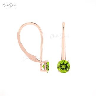 Solid 14k Gold Latch Back Earrings With 0.8 CT Round Peridot Gemstone Earring Hallmark Jewelry