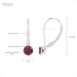Dangling Latch Back Earring with 0.84 Ct Rhodolite Garnet Earrings In 14k Pure Gold