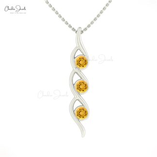 Solid 14k Gold Trilogy Pendant With 4mm Round Citrine Gemstone Women Pendant