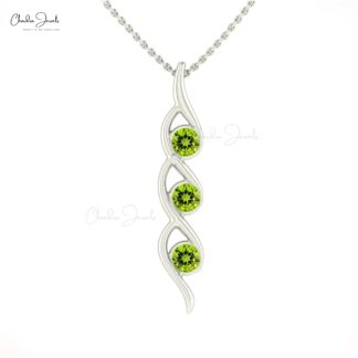 Solid 14k Gold Twisted 3 Stone Pendant With 0.66 Ct Peridot Gemstone Necklace For Mom