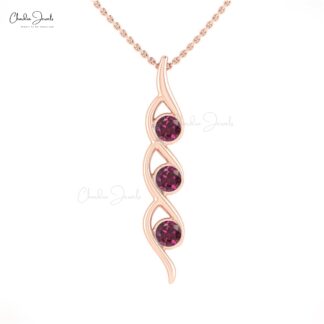 Twisted Gemstone Pendant in 14k Real Gold With 0.66 Ct Rhodolite Garnet Necklace